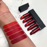 Lady in red lipstick swatches and colors